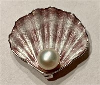 Sterling Enameled Clam shell with Pearl