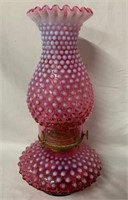 Cranberry Opalescent Hobnail Oil Lamp