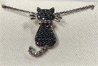 Sterling Black Diamond Cat Pendant