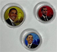 3 Obama Colorized Images Collection Coins