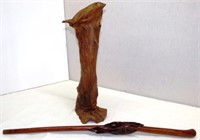 Carved Wooden Walking Stick & Root Vase