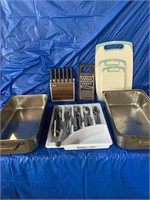Stainless steel warming pans, quantity of cutlery,
