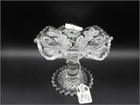 Mburg Crystal Hobstar & Feather Ruffled Compote