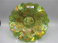 Mburg 10" radium green Nesting Swans ruffled bowl