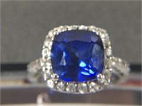 10 KT Blue And White Sapphire Halo Ring