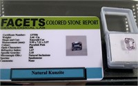 Certified 3.46 CTW Emerald Cut Natural Kunzite