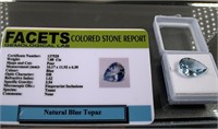 Certified 7.88 CTW Pear Cut Natural Blue Topaz