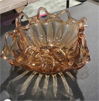 Amber Glass Square Fruit Bowl w/ Cut Outs