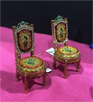 Brass Chair Trinket Boxes w/ Boxes & Necklace