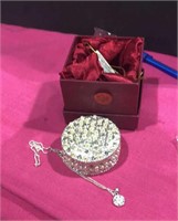 Silver Metal Pearl Trinket Box w/ Box & Necklace