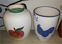 2 Pc Apple, Rooster Vases