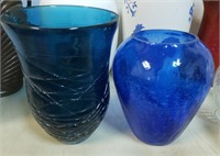 2 Pc Clear Blue Glass Vase