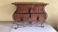 Wrought Iron Wicker Stand With 3 Drawers