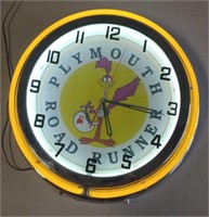 Plymouth Road Runner neon clock