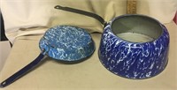 (2) Blue Swirl Granite Handled Pots