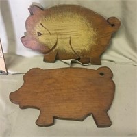 (2) Pig Wooden cutting boards