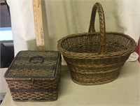 (2) Willow Baskets, One w/ music box bottom