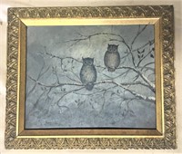 Owl Painting signed Hull, Frame 11"x 13"