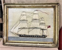 19thC English Wooly Sailing Ship