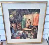 Watercolor of Artist Studio, signed Indistinctly
