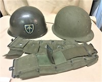2 Military Helmets & Cartridge Belt