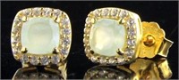 Cushion Cut Natural Green Quartz Stud Earrings