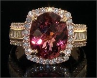 14kt Gold 5.36 ct Pink Tourmaline & Diamond Ring