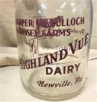 Highland Vue Dairy Milk Bottle, Newville, Quart