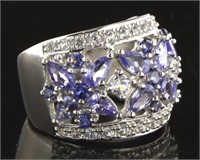 Beautiful Sapphire-Tanzanite & Topaz Cluster Ring
