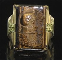 10kt Gold Men's Tiger Eye Roman Soldier Ring