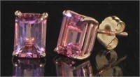 14kt Gold 2.00ct Emerald Cut Pink Tourmaline Studs