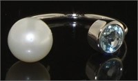 Genuine Freshwater Pearl & Blue Topaz Ring