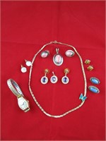 Sterling Pendant & Earrings, Costume & Timex