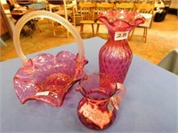 3 Pieces - Assorted Cranberry Glass