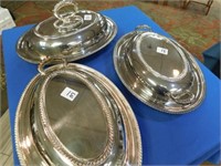 3 Silver Plate Covered Serving Dishes