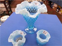 Blue Opalescent Hob Nail Vase - 3 pcs
