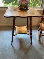 Nice Oak Lamp Table w/Roped Legs/Glass Claw Feet