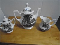Romantic England Large Teapot / Cream and Sugar