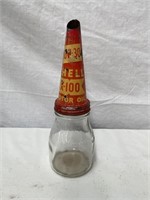 Shell X-100 tin top & genuine pint oil bottle