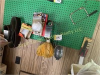 Tools on pegboard, sand paper