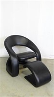 Modernist-Style Black Leather Barrel Chair w/ +