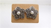Sterling Silver, Pearl, & Marcasite Flower +