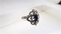 Sterling Silver & Blue Gemstone Ring, Size 8