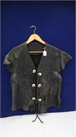 Men's Medium-Sized, Black Top Grain Leather Vest