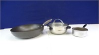 (3) Assorted Cook Ware Pots & (1) Glass Lid
