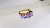 925 Marked Gold-Toned Ring w/ Faux Pink Stones
