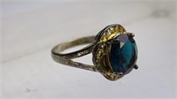 Vintage 925 Sterling Silver Ring w/ Faux Blue +
