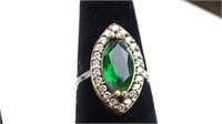 Vintage Jewelry Ring Marquise Faux Emerald Stone