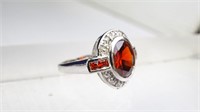 925 Sterling Silver & Faux Gemstone Ring Size 9