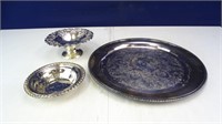 Silver Plated Serving Platter, Compote, & Bowl